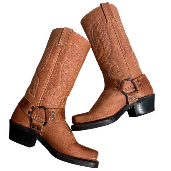 Frye Vintage Peach Eagle Harness Leather Mid Calf Boots Size 6 - Picture 12 of 13
